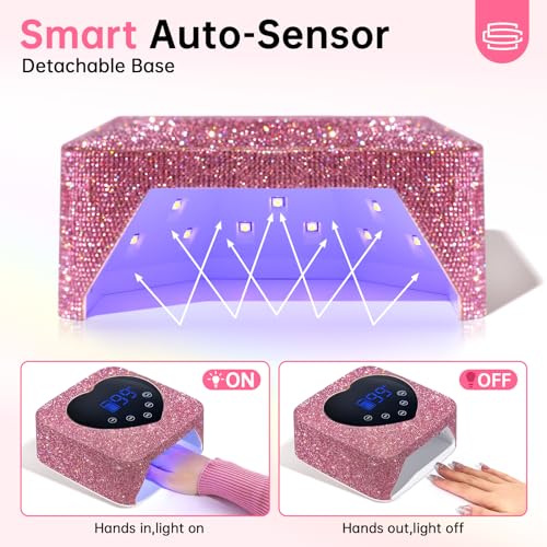 UV LED Nail Lamp 72W Rechargeable Sparkly Wireless Nail Dryer Gel Polish Light with 5 Timer Setting Professional Quick Dry Curing Lamp Pink with Display Auto Sensor for Salon & Home