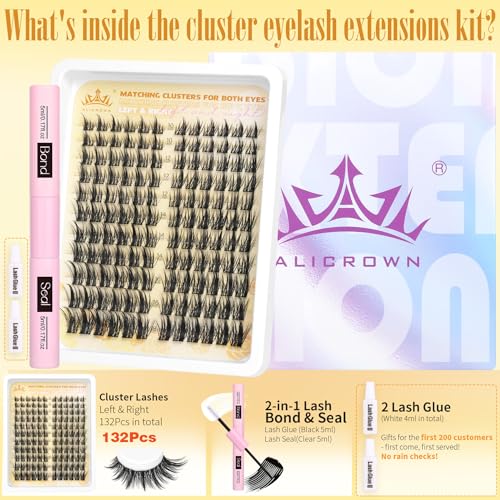 Wispy Lash Clusters Manga Eyelash Clusters Kit Cat Eye Fairy Eyelash Extensions Kit Natural Spiky Lash Extensions Kit with Lash Bond and Seal 132Pcs Left Right DIY Individual Lashes at Home