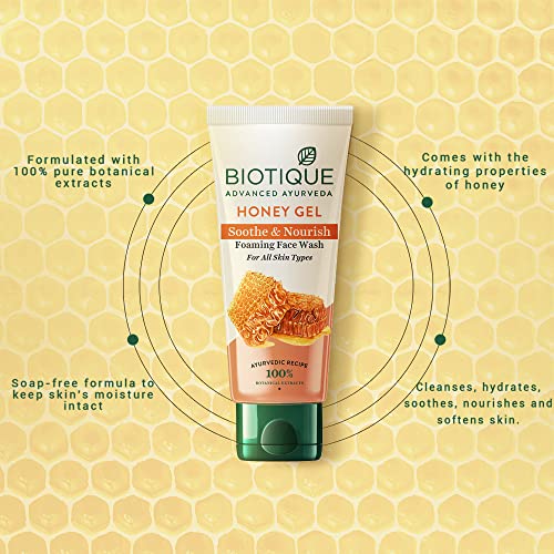Biotique Bio Honey Gel Hydrating Face Wash For All Skin Types, 100 Ml 3.38 fl. Oz. I Enriched with Honey Powerful Cleanser, Boosts Skin Tone