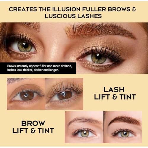 Lash Lift Kit 4 in 1 Brow Lamination Kit, Professional Eyelash Perm Kit for Beginner Salon Quality at Home with Long-Lasting Natural Brown Color