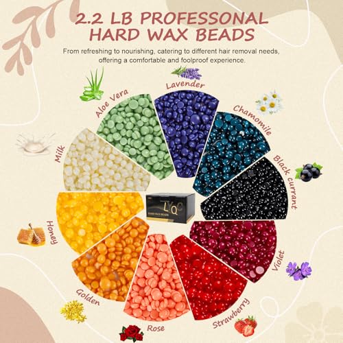 2.2lbs Hair Removal Wax Beads, Professional Hard Wax Beads 1000g, with 20 Applicators, Suitable for Full Body, Painless Gentle Wax Bead Hair Removal for Men and Women