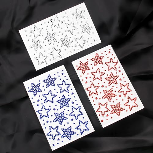 6 Sheets Rhinestone Sticker Self Adhesive Rhinestones Gems for Face Eyes Makeup Hair Body Stick on Rhinestones Stickers for Independent Festival Decal Decor(Red Blue White)