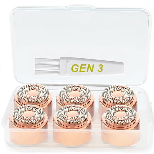 Generation 3 Replacement Heads for NEW Finishing Touch Flawless Facial Hair Remover Gen 3 - Double Precision Enhanced Floating Blades Heads for Flawless Gen 3, PACK of 6, w/Storage Case & Clean Brush