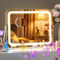 Hasipu LED Makeup Mirror with Bluetooth Speaker, 14" x 10" Wide-Screen Vanity Mirror with Lights, 3 Modes Light, Smart Touch Control Dimmable, Rectangle White Frame
