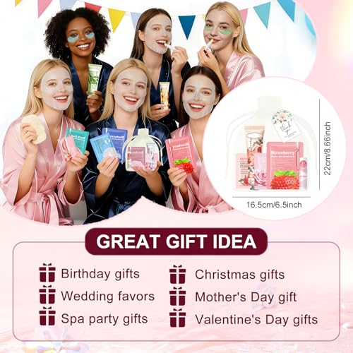 JAOJAO 70PCS Spa Party Favors, Spa Party Supplies for Women Include Hand Cream Lip Balm Face Masks Under Eye Patches Lip Mask Organza Bag Thank You Card Used for Women Girlfriend Wife Mother Teacher