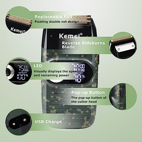 Kemei Foil Professional Electric Shaver for Men Razor with Bald Trimmer Cordless Shavers Rechargeble LED Display 2 in 1