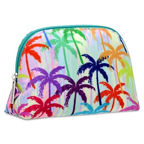 iscream + Corey Paige 8.25" x 5" Fully Lined Wide Zipper Opening Cosmetic Bag - Palm Trees