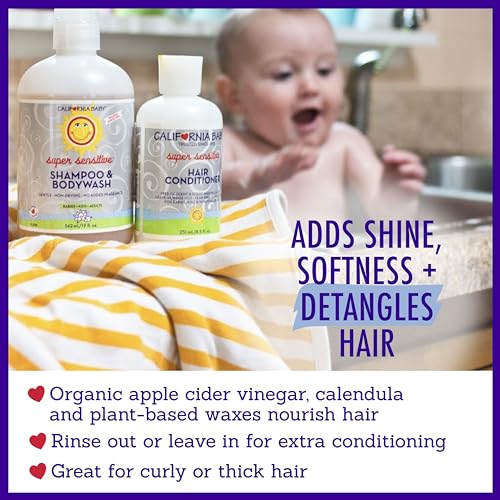 California Baby Super Sensitive Hair Conditioner | 100% Plant-Based | Fragrance Free Conditioner | Rinse-out or Leave in Conditioner | 251 mL / 8.5 oz