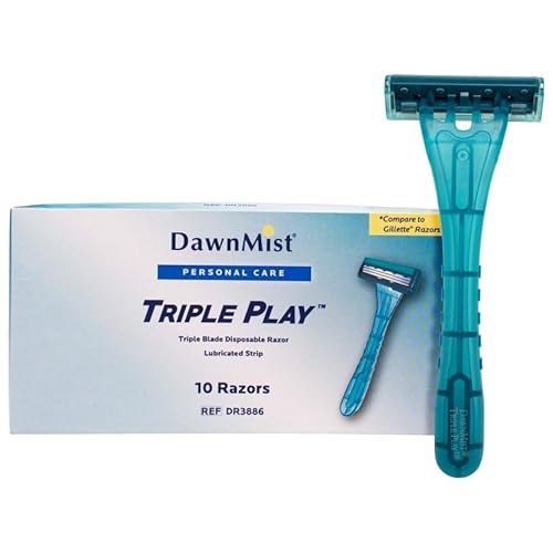 DawnMist Triple Play Razors ? Triple Blade with Lubricating Strip, Single Edge, Teal, 2 Pack (20 Count)