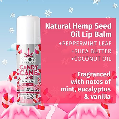 Hempz Limited Edition Candy Cane Lane Lip Balm (.25 Oz) ? Holiday Scented Travel Sized Moisturizing Lip Balm for Women & Men, Chapstick Moisturizer for Combatting Dry or Very Dry Lips