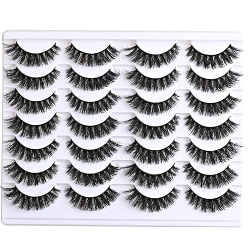 Lashes Volume Mink Eyelashes 14 Pairs Cateye Lash Strips Wispy Cat Eye Lashes Natural Look Short Thick Fluffy False Strip Eyelash Full Small Fake Lashes Pack Black Pesta?as Postizas for Women
