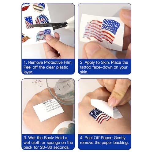 80PCS 4th of July Temporary Tattoos, Red White Blue Glitter Set - Patriotic Accessories Kit for USA Independence Day, Fourth of July Party, Face & Body Art - Stars & Stripes Celebration Decorations
