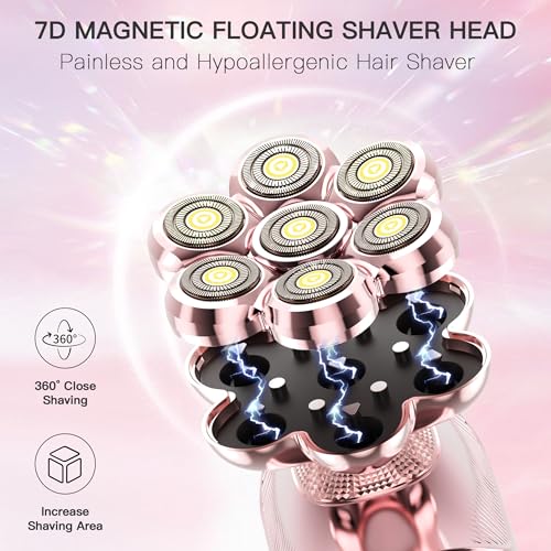 7D Electric Shaver for Women ? Upgraded Electric Razor for Women with Rotary Floating Magnetic Head, Detachable and Waterproof, Painless Hair Remover for Legs, Bikini, Face, Sensitive Skin