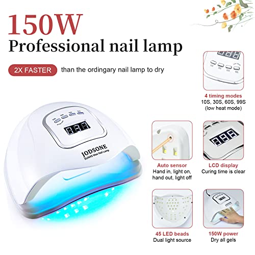 JODSONE Gel Nail Polish Kit with U V Light 32 Colors Gel Polish Nail Kit 4 Bottles of 15ML Nail Dehydrator Nail Primer Base Coat Top Coat Glossy Surface Quick Drying Durable
