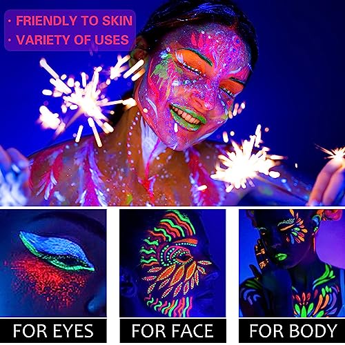 Neon Hot Pink UV Face Body Paint(30g/1oz), Water Based Blacklight Fluorescent Glow Face Body Painting Color for Music Festivals, Nights Out, Halloween, Sports and Party