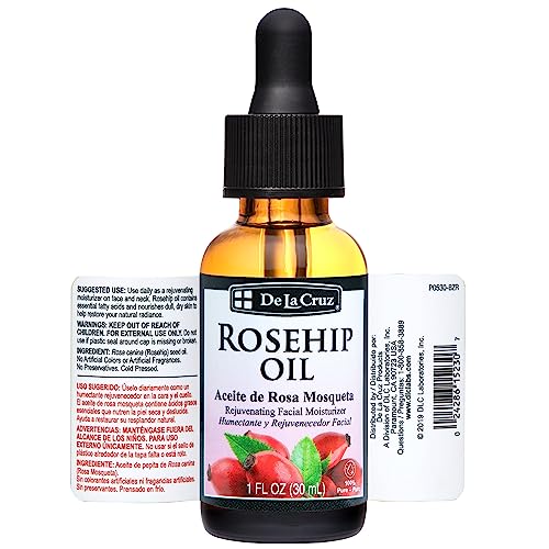 De La Cruz Rosehip Oil, 100% Pure Unrefined Cold-Pressed Chilean Rosehip Seed Oil, Moisturizer To Reduce Fine Lines, Wrinkles 1Fl Oz