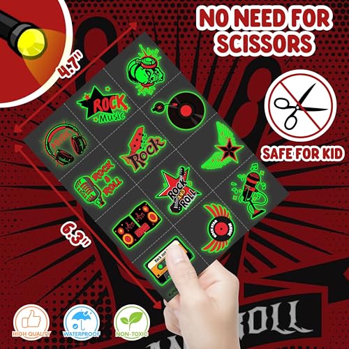 72 PCS Rock Party Favors ? 48 PCS Tattoos & 24 PCS LED Finger Lights Combo ? Birthday Goodie Bag Fillers, Party Supplies, Gifts Light Up Toys Glow In The Dark for Boys and Girls