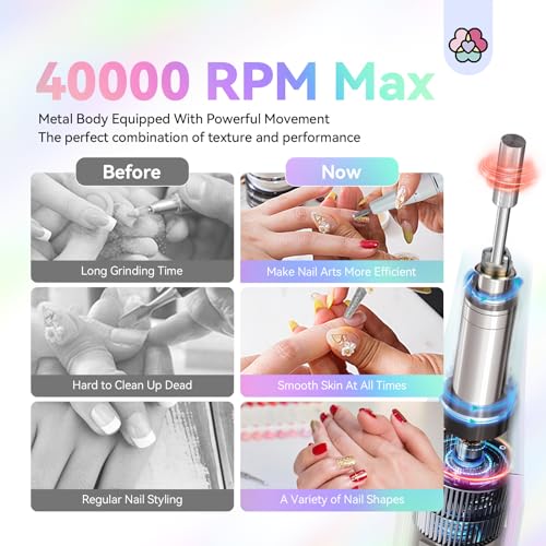 SAVILAND Advance Nail Drill for Acrylic Nails Professional: 40000RPM Nail Drill 6000mAhm High Capacity 2025 Rechargeable Electric Nail File 13 Drill Bits for Nails Manicure Pedicure E File Sky Realm