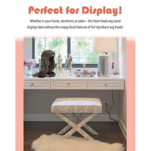 Adjustable Wig Head for Travel and Salon - Black Stand, Styrofoam Head, Collapsible Compact Stand Expands for Long and Short Wigs - by Adolfo Design