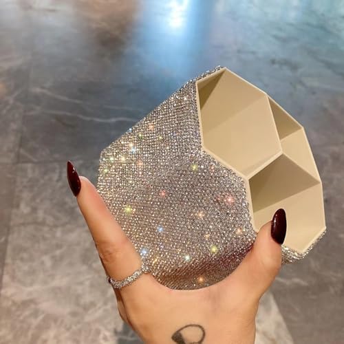 Bling Design Makeup Brush Holder Organizer,360¡Æ Rotating Glitter Rhinestones Cosmetics Storage with 5 Slot Large Capacity Makeup Brushes Cup Pen Holder for Vanity,Bathroom Countertops