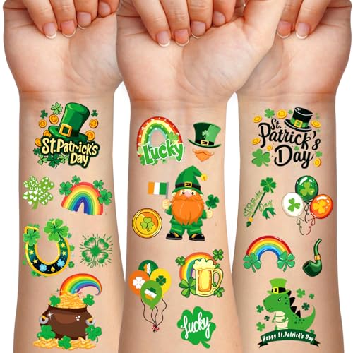 117 PCS St Patricks Day Temporary Tattoos for Boy Girl, Green Shamrock St. Patrick's Day Fake Tattoos for Women Men Adult, Irish Parade & Party Favor Supply Decoration