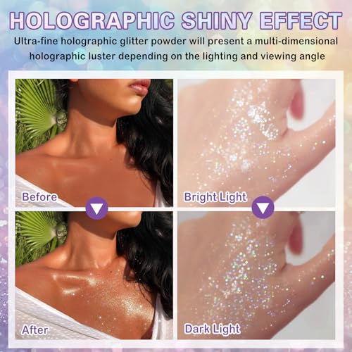 Body Glitter Spray,150ML Glitter Hairspray,Long-Lasting and Quick-Drying,Shimmer Spray for Kids Women,Suitable for Festival Music Concert Party,4.2 Fl Oz (Rainy-Rainbow)