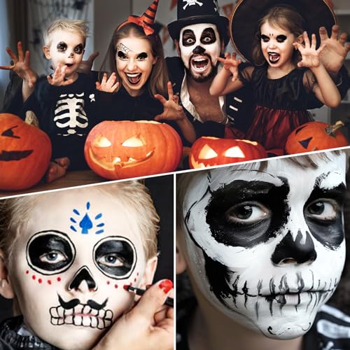 Black and White Face Paint Skeleton Makeup Kit Halloween Character Set for Kids Adults, Safe Non-Toxic Skull/Ghoul Face Painting Kit for Stage, Costume Parties, Dress Up Cosplay & Special FX Make-Up