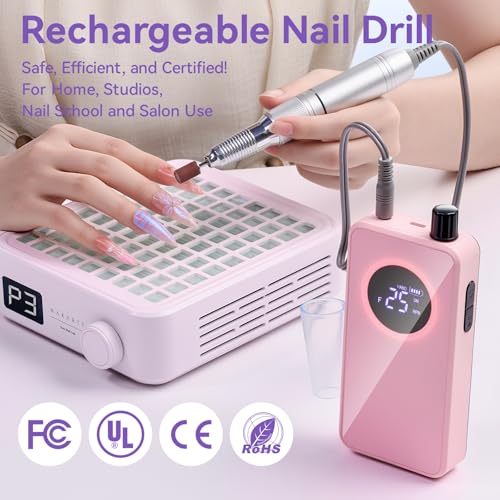 Makartt Rechargeable Nail Drill ? 35000RPM Electric Nail File,Portable E File for Gel Nail Shaping & Removal, Quiet, Lightweight, 6H Battery, Easy to Use for Home & Salon, YEEYAN