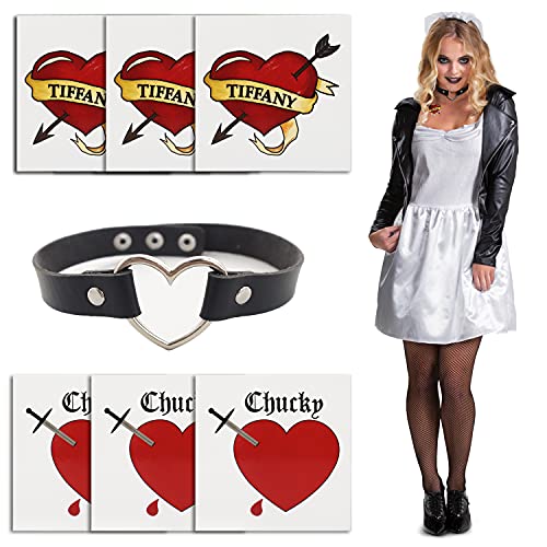 Pandecor Bride Heart Tiffany Heart Temporary Tattoos Stickers for Halloween Costume Cosplay (heart tattoos and necklace)