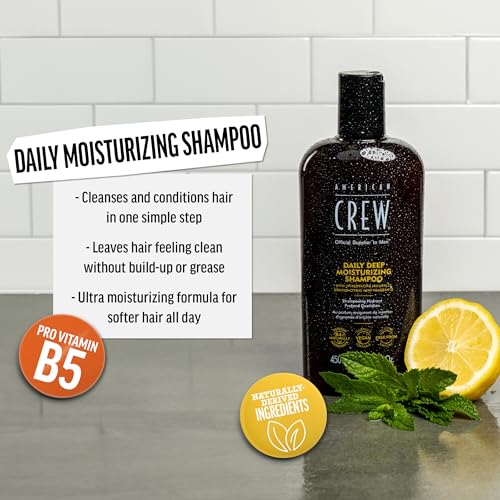 American Crew Shampoo for Men, Daily Deep Moisturizer, Naturally Derived, Vegan Formula, Citrus Mint Fragrance, 3.3 Fl Oz