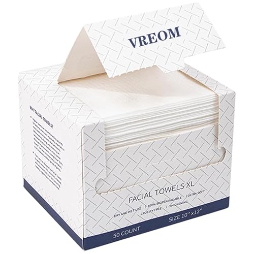 Disposable Biodegradable Facial Towels for Sensitive Skin,Plant Fiber Facial Washcloth,10"¡¿12" Extra Large Size Extra Thick Soft Large Facial Towels, 50 Count / 1 Box