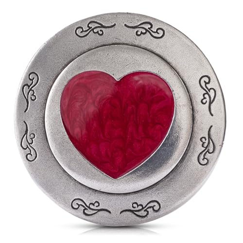DANFORTH - Hearts Pewter Purse Mirror (Red) - 3 1/2 Inch Diameter - Gift Boxed