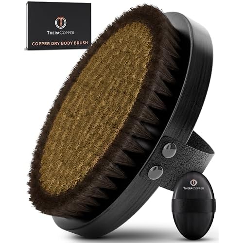 TheraCopper Copper Body Brush - Premium Ionic Copper Dry Brushing Body Brush for Lymphatic Drainage - Natural Copper-Bristles for Exfoliation, Cellulite Reduction, Improve Circulation & Radiant Skin