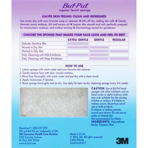 Buf-Puf Facial Sponge, Exfoliating | Dermatologist Developed | Reusable | White | Pack of 3