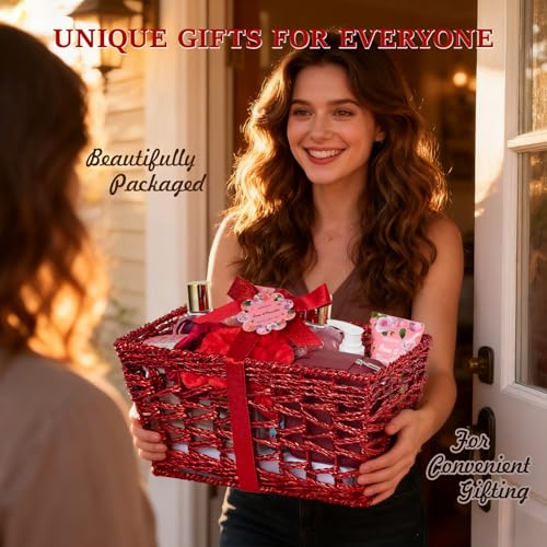 Bath and Body Gift Basket Set Mothers Day, 16 Pcs Luxury Rose & Vanilla Scent Spa Gift Basket Set for Women, Watermelon Body Scrub, Perfect Bath & Body Gift Set, Home Spa Bath Pamper Gifts Teens