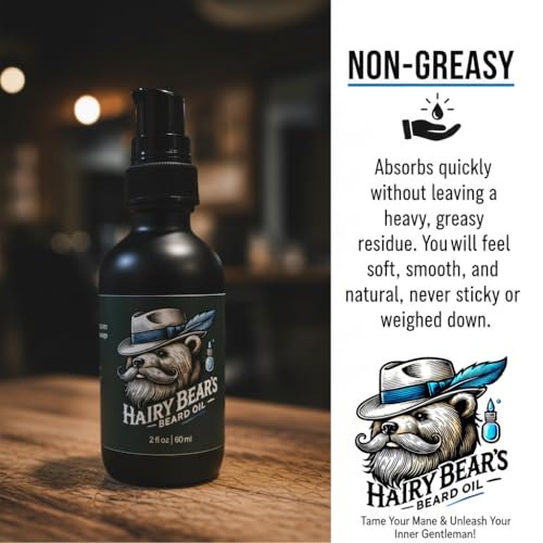 Hairy Bear¡¯s Beard Conditioning Oil ? Sandalwood | Organic Castor & Jojoba | Non-Greasy Beard Conditioner | 2 fl oz Pump Glass Bottle