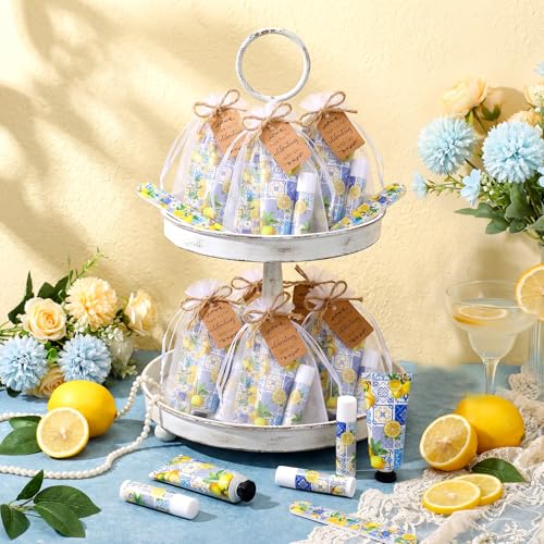 Leelosp 50 Sets Capri Lemon Hand Cream and Lip Balm Nail File Gift Bulk Summer Lemon Party Favors Wedding Favor for Guest Travel Size Hand Lotion Lip Balm Gifts Set Bridal Baby Shower Birthday