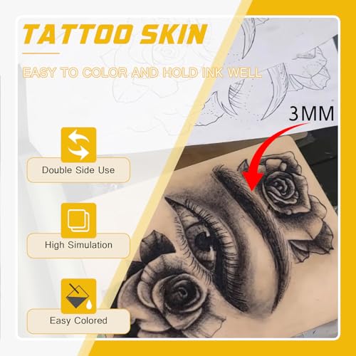 3MM Fake Skin with Transfer Paper - Narkysus 20Pcs Tattoo Skin and Tracing Paper Kit for Practice Including 5Pcs 3MM Tattoo Practice Skin and 15Pcs Stencil Paper for Beginners Tattoo Supplies