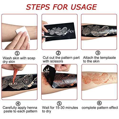 9 Sheet Temporary Tattoo Stencils,Henna tattoo kit Reusable henna Tattoo Sticker Indian Temporary Tattoo Stickers Self Adhesive Tattoo Templates