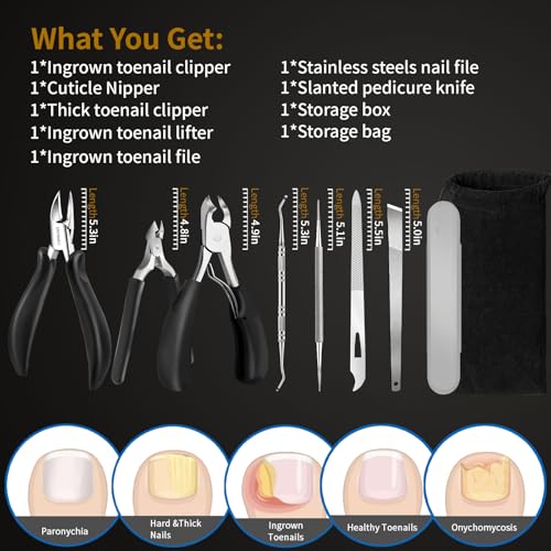 Toe Nail Kit, 7PCS Pedicure Tools for Feet, Heavy Duty Toenail Clippers for Thick Toenails or Ingrown Toenail Removal, Professional Nail Nippers Cutters with Non-Slip Handle for Seniors