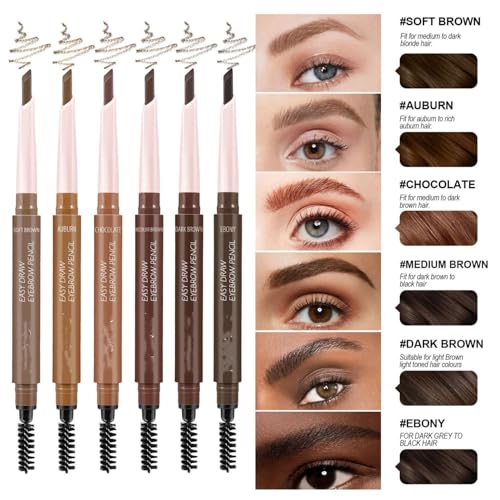 MAEPEOR Eyebrow Pencil 6 Colors Define Shape and Fill Brows with Brush, Longwearing Eye Brow Pencil for Soft Textured Natural Daily Look (05 Dark Brown)