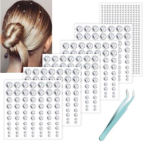 NOOEPC Hair Jewels, Clear Self Adhesive Hair Gems Prom Hair Accessories, Face Jewels Stickers for Makeup, Hair Diamonds,Hair Pearls Stick On,Bling Stickers Rhinestone for Crafts,Face,Makeup