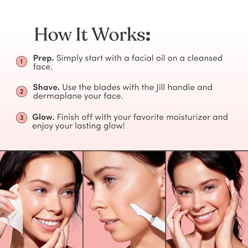Jill Dermaplane Razor Refills for Women ? 8 Single-Use Face Razor Blades for Facial Hair Removal & Exfoliation ? Fits Jill V1 Dermaplaner Only (Not Compatible with V2 Kit)