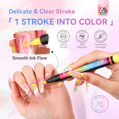 SAVILAND Nail Art Pens & Gel Paint Kit: 12 Quick-Dry 3D Nail Polish Pens Acrylic Paint Markers, 48 Colors Gel Nail Polish 15pcs Nail Art Brushes for Home Salon DIY Manicure Nail Art Design