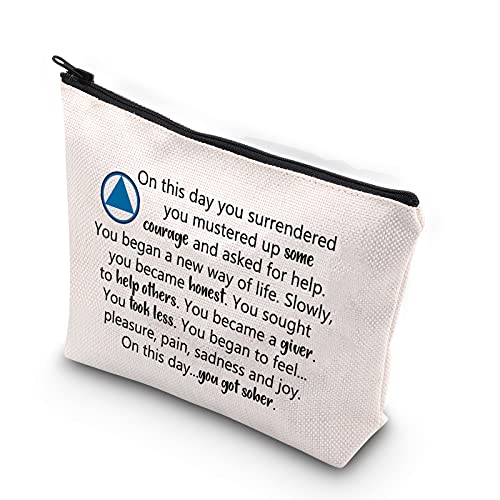 WCGXKO AA Gift NA Gift Addiction Recovery Sobriety Anniversary Zipper Pouch Makeup Bag for Step Sisters Sober Woman (got sober AA)