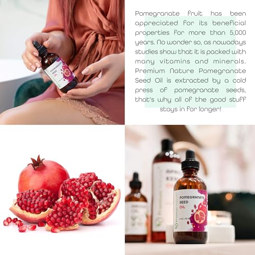 Premium Nature Pomegranate Seed Face Oil. 100% Pure Unrefined Cold Pressed for Essential Oils. Gua Sha Oil. Oil for Hair Skin and Nails 4 oz