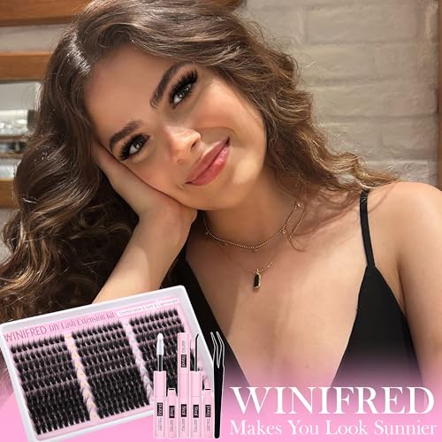 Winifred Lash Clusters Kit Fairy Wispy Eyelash Clusters with Spikes Lash Extension Kit Cluster Eyelash Extensions C Curly Anime Individual Lashes Kit Lash Bond and Seal Tweezers (12-20mm)