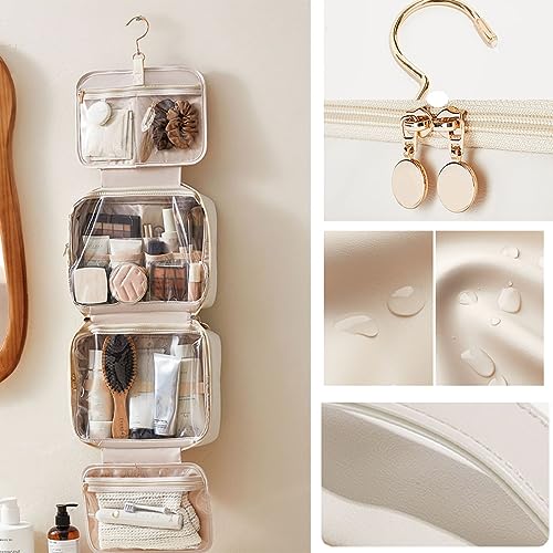 Portable Large Capacity Cosmetic Bag, Skincare Products, Makeup Brush Storage Bag, Double Layer Makeup Bag (Upgraded-White)