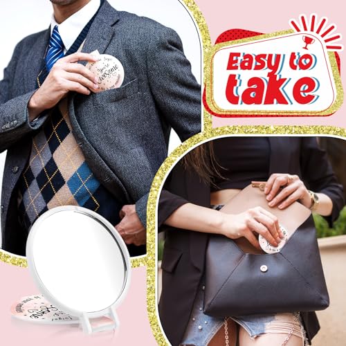 Huwena 100 Pcs Compact Mirror Bulk Inspirational Pocket Small Round Portable Folding Makeup Purse Mirror Employee Appreciation Gifts for Christmas Women Girls Coworkers Travel(Pink,Inspirational)