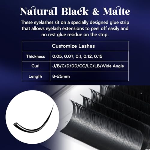 Eyelash Extensions 0.15 C Curl 9-15mm Lash Extensions Supplies Individual Lashes Premium Silk Volume & Classic Lash Soft Matte Dark Professional Eyelashes Extension (C 0.15,9-15 Mixed)